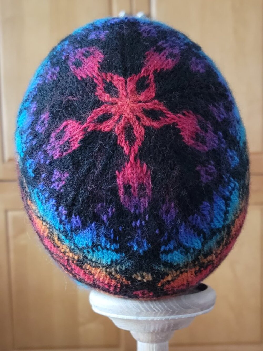 Hand Crafted Hand Knit Sugar Skull ๐ Slouchy Beanie Hat - Rainbow Colors - Picture 5 of 6